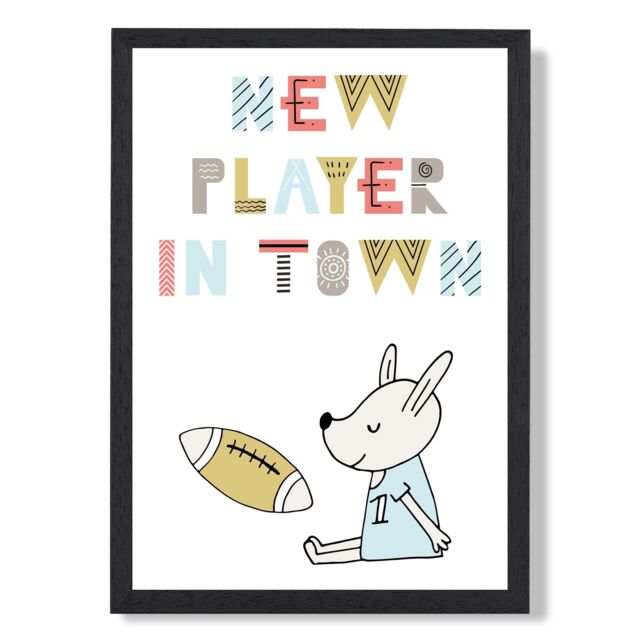 ARTZE Cute New Player in Town Scandi Quote Framed Print SIZE: A2 with Black Frame in Pale Blue - Size: A4 - image 1