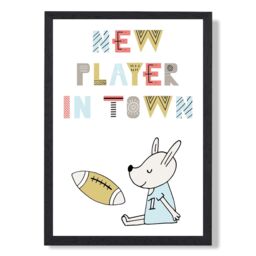 ARTZE Cute New Player in Town Scandi Quote Framed Print SIZE: A2 with Black Frame in Pale Blue - Size: A4 - thumbnail 1