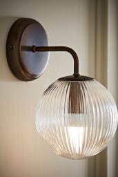ValueLights Kempton Ribbed Glass Globe Shade Single Arm Wall Light with Bulb in Bronze - thumbnail 2
