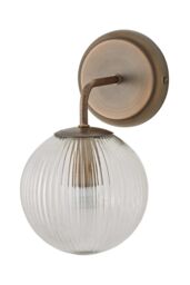 ValueLights Kempton Ribbed Glass Globe Shade Single Arm Wall Light with Bulb in Bronze - thumbnail 6