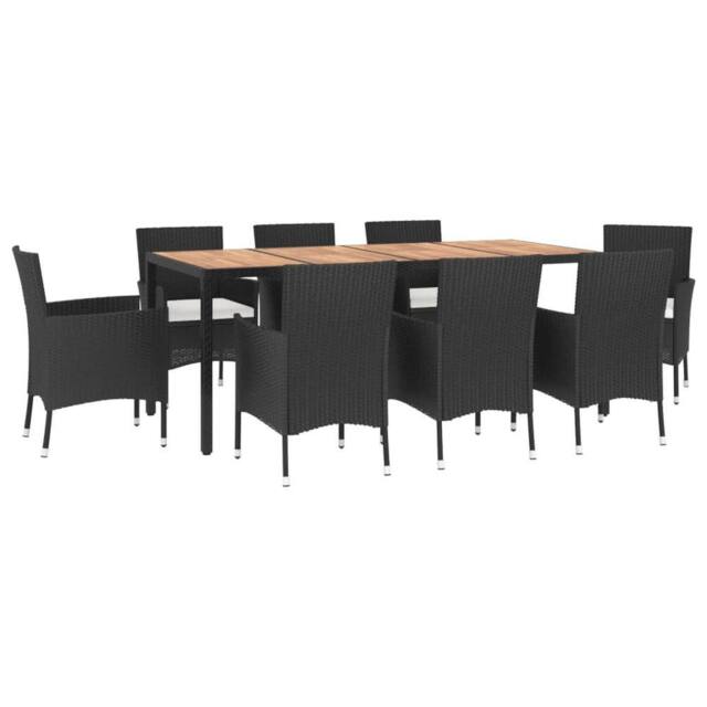 Berkfield Home Beautiful 9 Piece Garden Dining Set with Cushions Black Poly Rattan - image 1