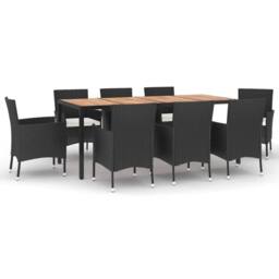 Berkfield Home Beautiful 9 Piece Garden Dining Set with Cushions Black Poly Rattan - thumbnail 3