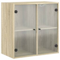 Berkfield Home Wall Cabinet with Glass Doors Sonoma Oak 68x37x68.5 cm in Natural - thumbnail 2