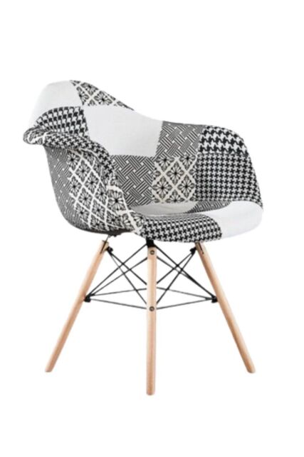 Life Interiors Single Patchwork Accent Chair with Wooden Legs & Black Metal Wire Frame - image 1