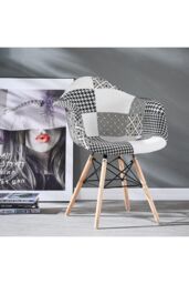 Life Interiors Single Patchwork Accent Chair with Wooden Legs & Black Metal Wire Frame - thumbnail 2