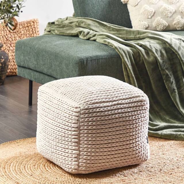 Wyld and Coco Beige Cotton Pouffe 50 x 50 x 35 cm with EPS Filling - image 1