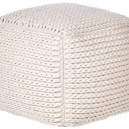 Wyld and Coco Beige Cotton Pouffe 50 x 50 x 35 cm with EPS Filling - thumbnail 2