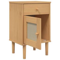 Berkfield Home Bedside Cabinet SENJA Rattan Look Brown 40x35x65 cm Solid Wood Pine - Size: 40 x 35 x 65 cm - thumbnail 5