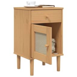 Berkfield Home Bedside Cabinet SENJA Rattan Look Brown 40x35x65 cm Solid Wood Pine - Size: 40 x 35 x 65 cm - thumbnail 4