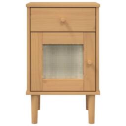 Berkfield Home Bedside Cabinet SENJA Rattan Look Brown 40x35x65 cm Solid Wood Pine - Size: 40 x 35 x 65 cm - thumbnail 6