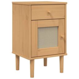 Berkfield Home Bedside Cabinet SENJA Rattan Look Brown 40x35x65 cm Solid Wood Pine - Size: 40 x 35 x 65 cm - thumbnail 2