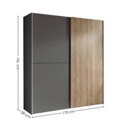 Cheshire Premium Nova Sliding 2 Door Wardrobe in Light Oak & Dark Grey - thumbnail 8