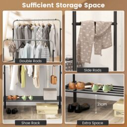 Costway Metal Clothes Hanging Garment Rack Height Adjustable Clothing Rack with 2 Rods in Black - thumbnail 3