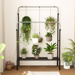 Costway Metal Clothes Hanging Garment Rack Height Adjustable Clothing Rack with 2 Rods in Black - thumbnail 2