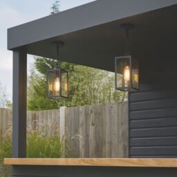CGC Lighting 'Sienna' Black Hanging Outdoor Porch Lantern Ceiling Light - thumbnail 4