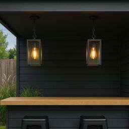 CGC Lighting 'Sienna' Black Hanging Outdoor Porch Lantern Ceiling Light - thumbnail 6