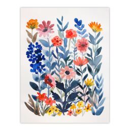 "Artery8 Garden Flowers in Spring Scandi Folk Watercolour Wall Art Print - Size: W18"" x H24""" - thumbnail 1