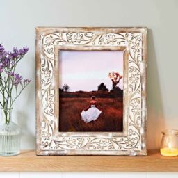 Paper High Iksu Antique White Floral Mango Wood Photo Frame in Natural - Size: Small - thumbnail 4