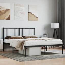 Berkfield Home Metal Bed Frame with Headboard Black 150x200 cm King Size - thumbnail 1