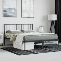 Berkfield Home Metal Bed Frame with Headboard Black 150x200 cm King Size - thumbnail 4