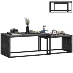 HOMCOM Coffee Tables Set of 2, Nest of Tables for Living Room, Dark Grey - thumbnail 2