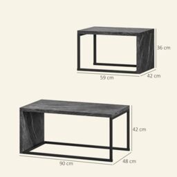 HOMCOM Coffee Tables Set of 2, Nest of Tables for Living Room, Dark Grey - thumbnail 3