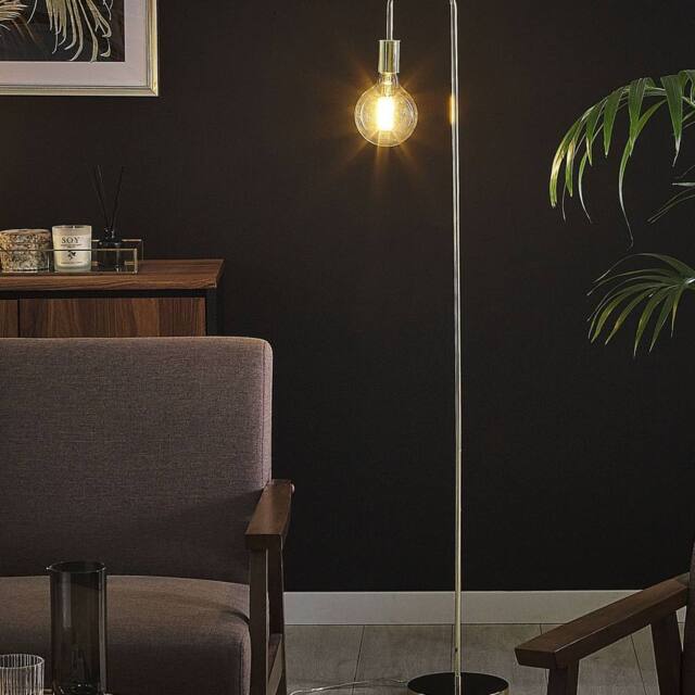 Wyld and Coco Gold Gloss Floor Lamp - Iron Arched Frame with Exposed Bulb - image 1