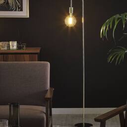 Wyld and Coco Gold Gloss Floor Lamp - Iron Arched Frame with Exposed Bulb - thumbnail 1