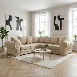 Abakus Direct Verona Linen Corner Sofa with Button Detail in Cream - thumbnail 8