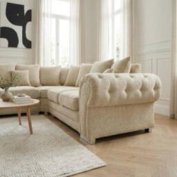 Abakus Direct Verona Linen Corner Sofa with Button Detail in Cream - thumbnail 6