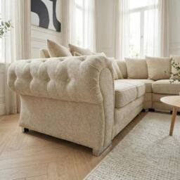 Abakus Direct Verona Linen Corner Sofa with Button Detail in Cream - thumbnail 3