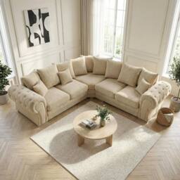 Abakus Direct Verona Linen Corner Sofa with Button Detail in Cream - thumbnail 2
