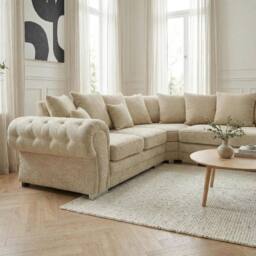 Abakus Direct Verona Linen Corner Sofa with Button Detail in Cream - thumbnail 7