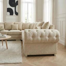 Abakus Direct Verona Linen Corner Sofa with Button Detail in Cream - thumbnail 4