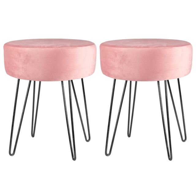 Harbour Housewares Round Velvet Footstools - H40 x D35cm - Black Hairpin Legs - Pack of 2 in Pink - image 1