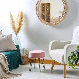 Harbour Housewares Round Velvet Footstools - H40 x D35cm - Black Hairpin Legs - Pack of 2 in Pink - thumbnail 7