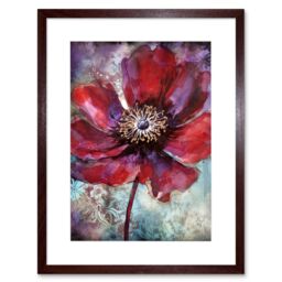 "Artery8 Wall Art Print Red Anemone Flower Bloom Watercolour Artwork Framed 9X7 Inch in Brown - Size: W7"" x H9""" - thumbnail 1