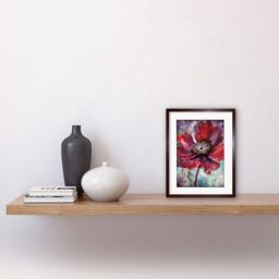 "Artery8 Wall Art Print Red Anemone Flower Bloom Watercolour Artwork Framed 9X7 Inch in Brown - Size: W7"" x H9""" - thumbnail 2