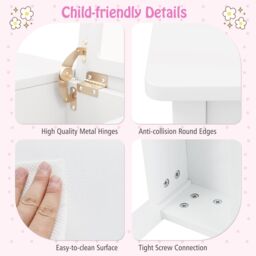 Costway Kids Vanity Set 2 in 1 Vanity Table & Chair Set w/Flip Top Mirror in White - thumbnail 2