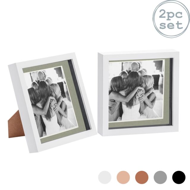 "Nicola Spring 3D Box Photo Frames - 8 x 8"" with 6 x 6"" Mount - White Mount - Pack of 2" - image 1