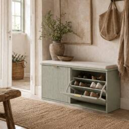 Wyld Haus Reraha Mint Green Wooden Shoe Bench Cushioned Top 10 Pair Storage - thumbnail 2