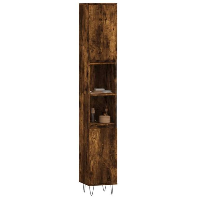 Berkfield Home Durable Bathroom Cabinet Smoked Oak 30x30x190 cm Engineered Wood in Brown - Size: 30 x 30 x 190 cm - image 1