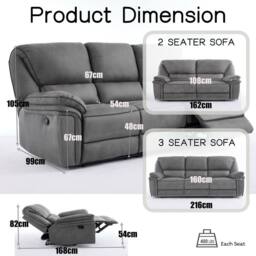 FURNITURE ONE Manual Reclining Leathaire Sofa Suite, Light Gray - 2 Seater in Grey - thumbnail 6