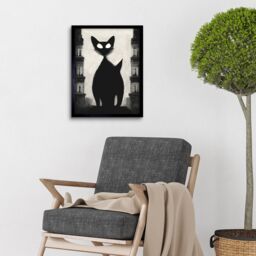 "Artery8 Wall Art Print Giant Black Cat Le Chat Noir City Monochrome Art Framed - Size: W12"" x H16""" - thumbnail 2