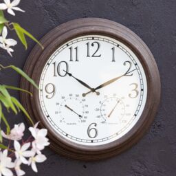 Primrose Outdoor Garden Wall Clock With Thermometer & Hygrometer Antique Brown 47cm - thumbnail 2