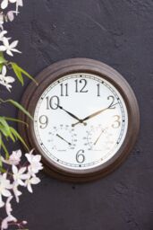 Primrose Outdoor Garden Wall Clock With Thermometer & Hygrometer Antique Brown 47cm - thumbnail 3
