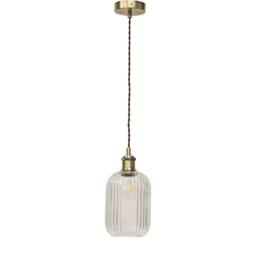 First Choice Lighting Batley - Clear Ribbed Glass Antique Brass Retro Pendant Fitting - thumbnail 1