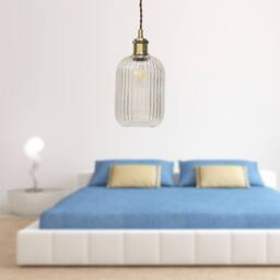First Choice Lighting Batley - Clear Ribbed Glass Antique Brass Retro Pendant Fitting - thumbnail 3