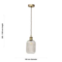 First Choice Lighting Batley - Clear Ribbed Glass Antique Brass Retro Pendant Fitting - thumbnail 5