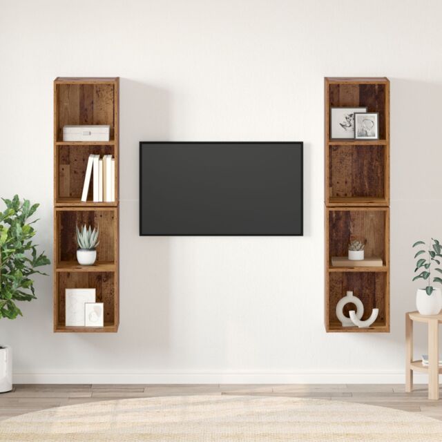 Berkfield Home Wall TV Cabinet 4 pcs Old wood 37 x 37 x 72 cm Engineered wood in Brown - image 1
